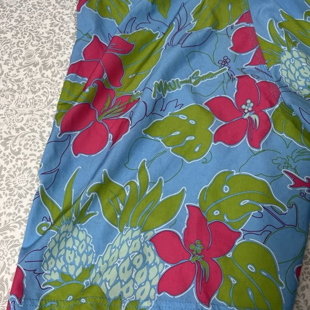 Maui & Sons Board Shorts Men’s 30 Tropical Floral Swim Trunks Blue Pink Hawaii - Picture 7 of 16